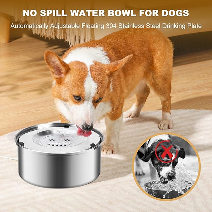 3L/101oz Dog Water Bowl No Spill, No Spill Water Bowl for Dogs|Spill Proof, Stainless Steel Slobber