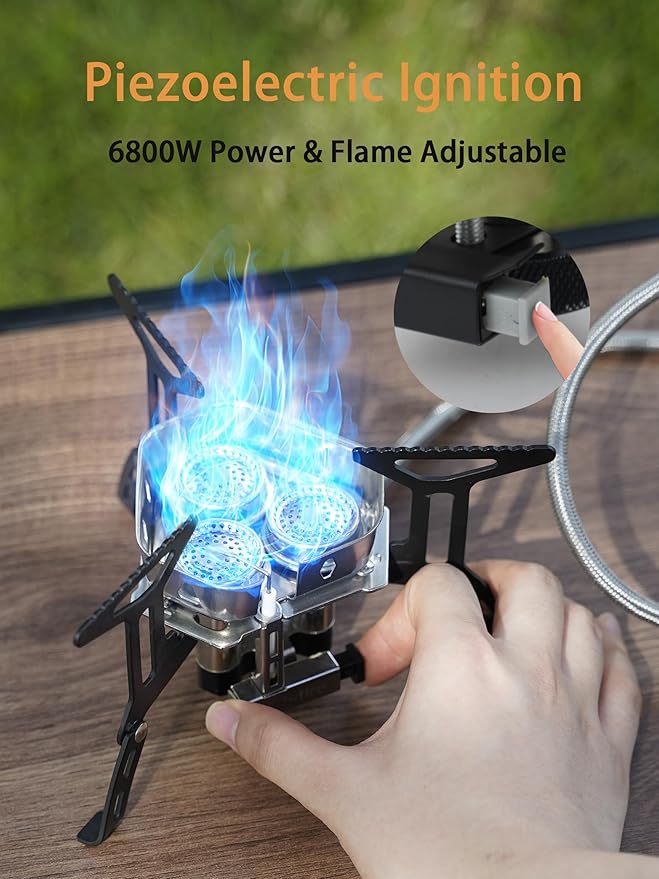 ONLYFIRE Portable Camping Gas Stove 6800W, Small Backpacking Stove with Piezo Ignition, Propane