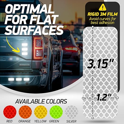 Reflective Safety Tape Stickers | 3M Diamond Grade | Mixed Colors | 1.2″ x 3.15″ | 20-Pack | Safety
