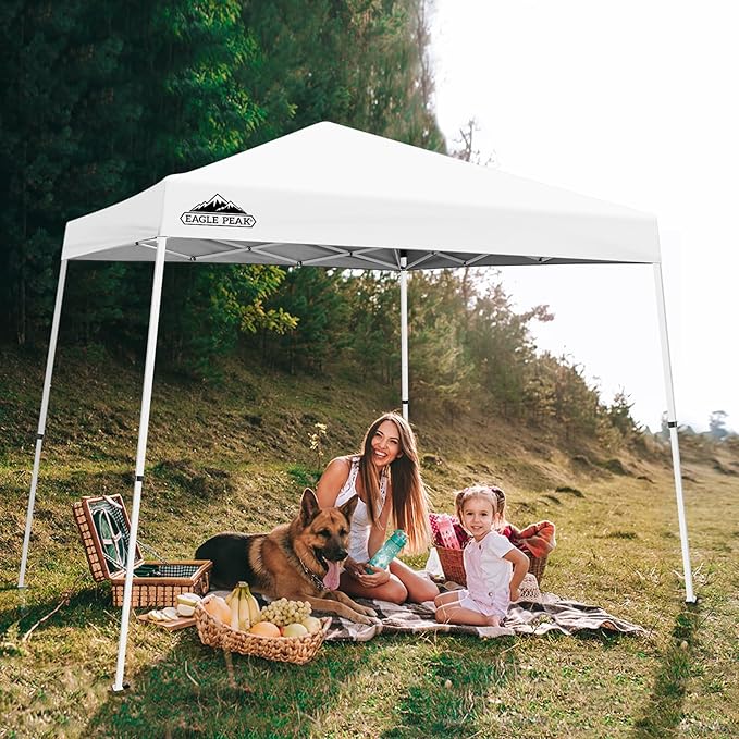 EAGLE PEAK 10x10 Slant Leg Pop-up Canopy Tent Easy One Person Setup Instant Outdoor Beach Canopy