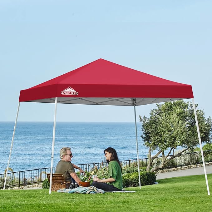 EAGLE PEAK 10x10 Slant Leg Pop-up Canopy Tent Easy One Person Setup Instant Outdoor Beach Canopy