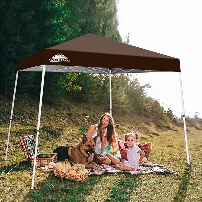 EAGLE PEAK 10x10 Slant Leg Pop-up Canopy Tent Easy One Person Setup Instant Outdoor Beach Canopy