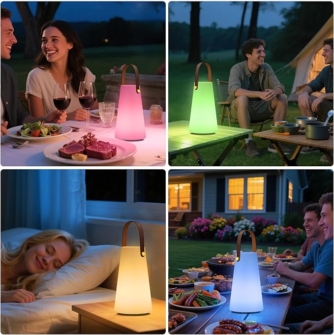 Portable Outdoor Table Lamp, Cordless Rechargeable Outdoor Table Lanterns RGB LED Lights with