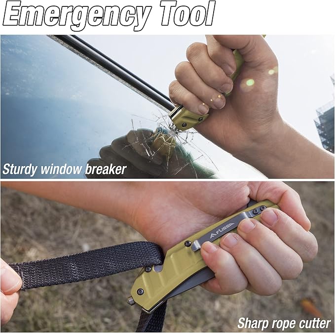 FLISSA Folding Pocket Knife, Tactical Knife with Liner Lock, Tanto Blade, Pocket Clip, Glass