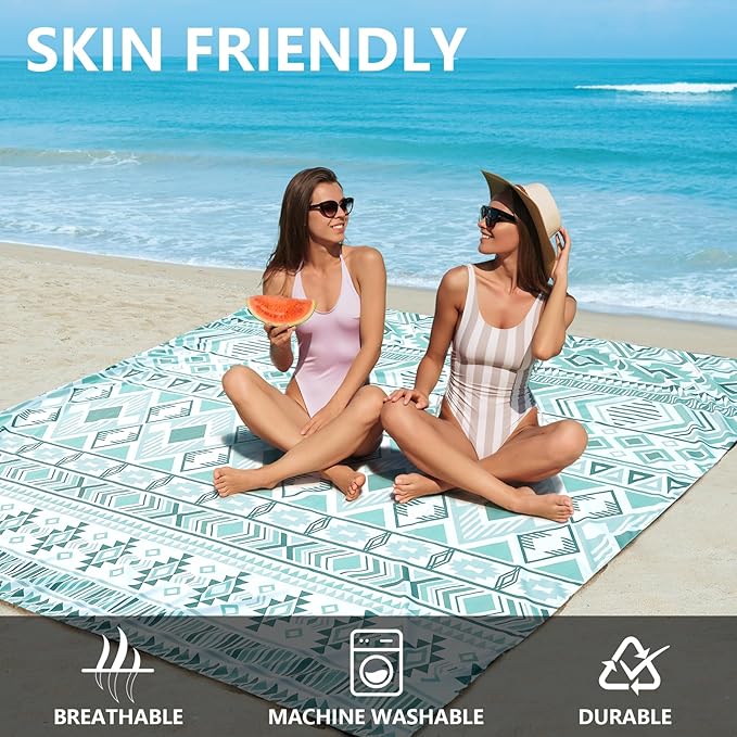 Beach Blanket Waterproof Sandproof Beach Mat 79" X 83"/10'x9'for 2-8 Adults Quick Drying Outdoor