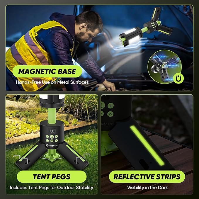 Portable Camping Lights with Stand, 5000LM Rechargeable LED Flashlight, 9 Color Modes, Collapsible