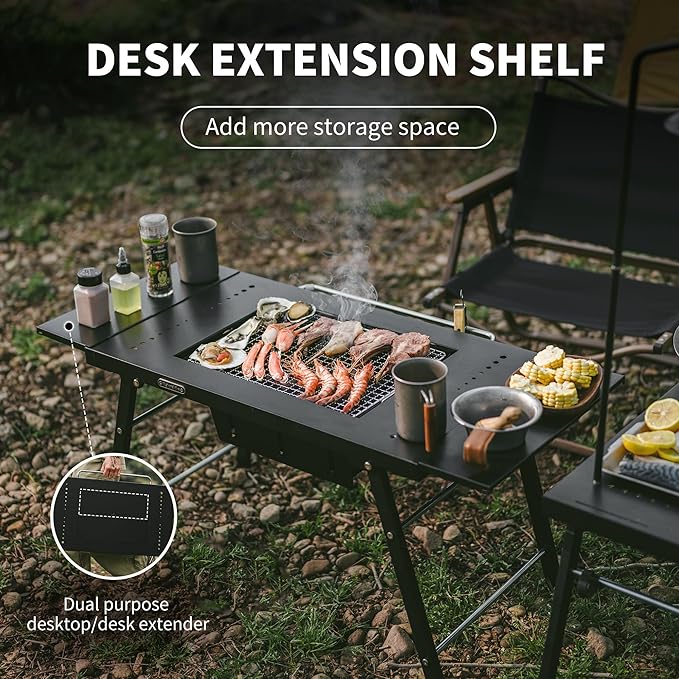 Naturehike Portable IGT Table with Charcoal Grill, Folding Camping Table and BBQ Grill with Desk