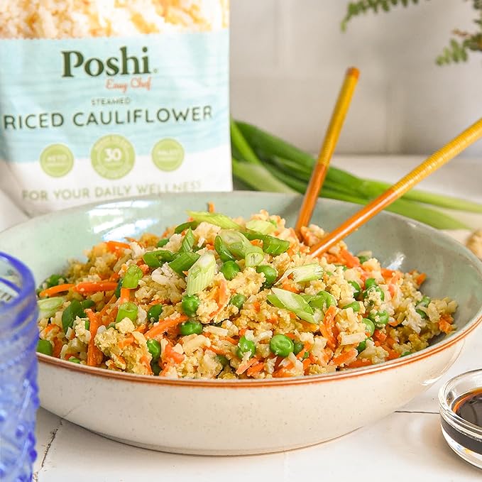 POSHI Riced Cauliflower | All Natural, Fully Cooked, Ready to Eat, Non-GMO, Low Calorie + Carb