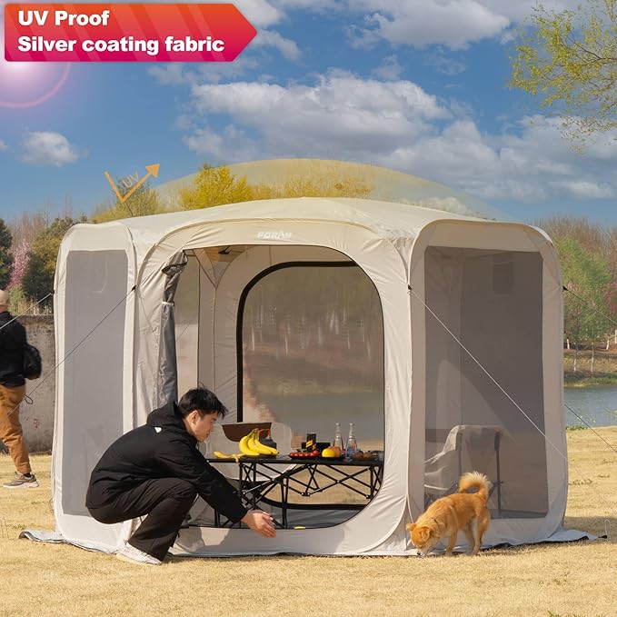 Porayhut Pop up Screen House Tent Sun Shelter with Breathable Mesh Doors,Portable Camping Tent with