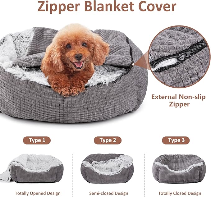 MIXJOY Dog Beds for Small Dogs, Rectangle Cave Hooded Blanket Puppy Bed, Luxury Orthopedic Cat Beds