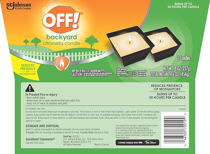 OFF! Backyard Citronella Scented Candle, Ambiance Enhancing Centerpiece, Burns for up to 25 Hours, 8 oz (Pack of 2)