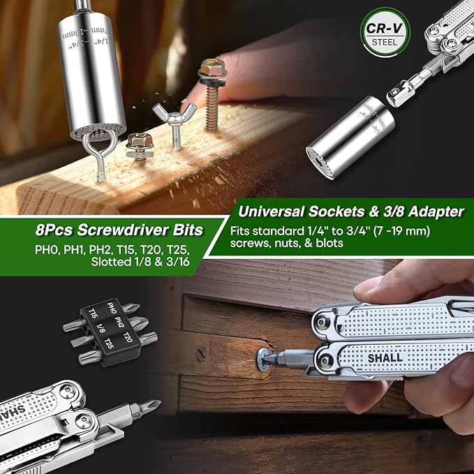 SHALL Multi Tool, 18-in-1 Multitool Pliers, Stainless Steel Multi-tool Pocket Knife w/Screwdriver