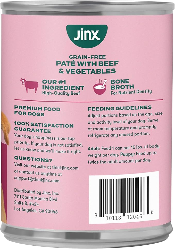 Jinx Premium Wet Dog Food Cans - Beef Pate - Grain-Free Canned Dog Food Pate & Topper with Real