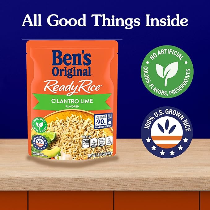BEN'S ORIGINAL Ready Rice Cilantro Lime Flavored Rice, Easy Dinner Side, 8.5 OZ Pouch (Pack of 12)