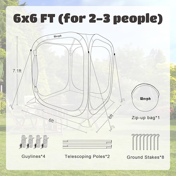 Pop Up Tent，Portable Canopy Tent with Mesh Mosquito Net, Screen House Room Canopy Shade Screen 6 x