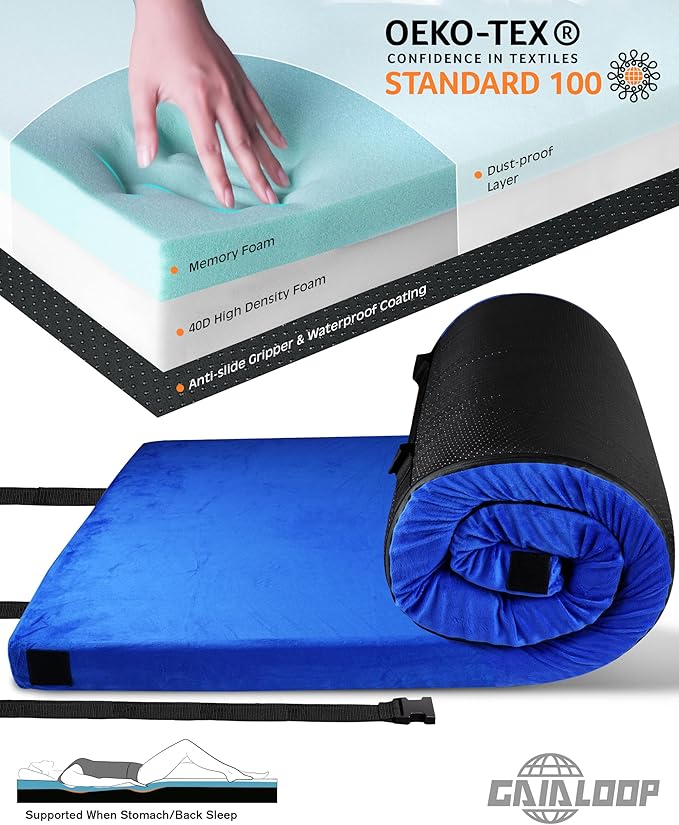 3 Inch GAIALOOP Thick Memory Foam Camping Mattress Sleeping Pad [Car/Tent/Cot] Glamping Portable