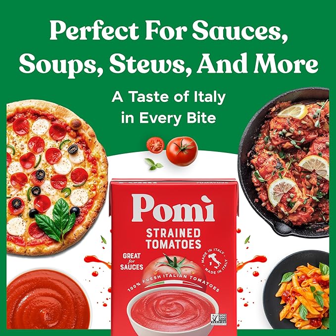 Pomì Strained Tomatoes 26.46oz (Pack of 12) - Creamy, Velvety Tomato Puree, No Additives or
