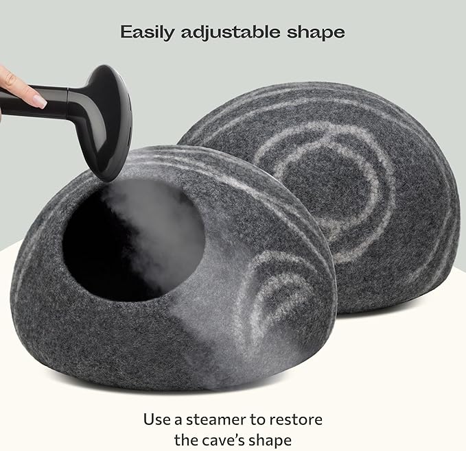 MEOWFIA Cat Cave ??Premium Felt Cat Bed for Indoor Cats, Handmade 100% Merino Wool (Large, Dark