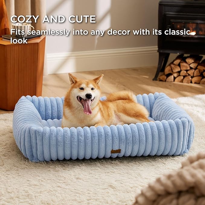 Bedsure Washable Dog Bed for Large Dogs - Cute Furry Puppy Beds, Rectangle Orthopedic Corduroy