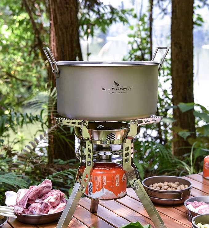 Boundless Voyage Outdoor Camping Titanium Pot 5.0L Stockpot with Lid Folding Handle Hiking Picnic