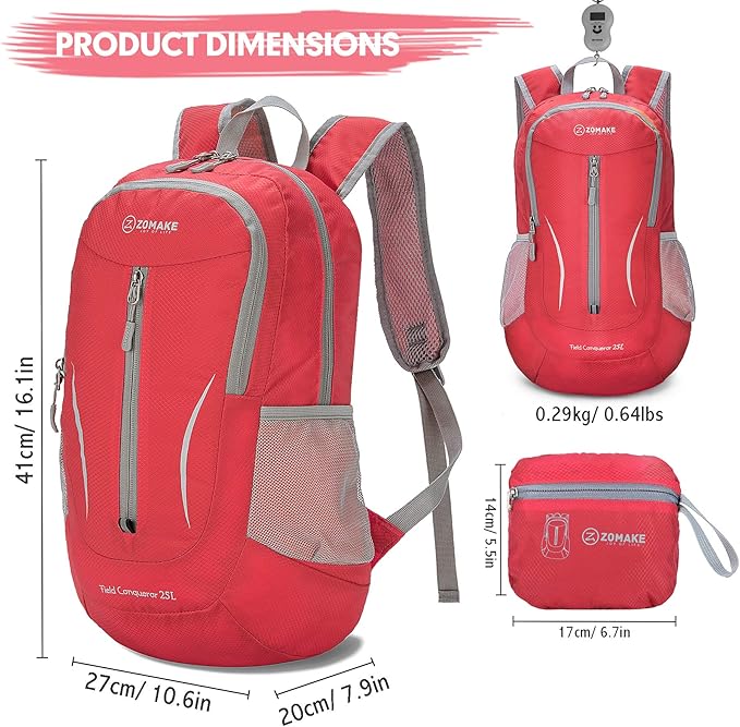 ZOMAKE Ultra Lightweight Packable Backpack 25L, Foldable Hiking Backpacks Water Resistant Small