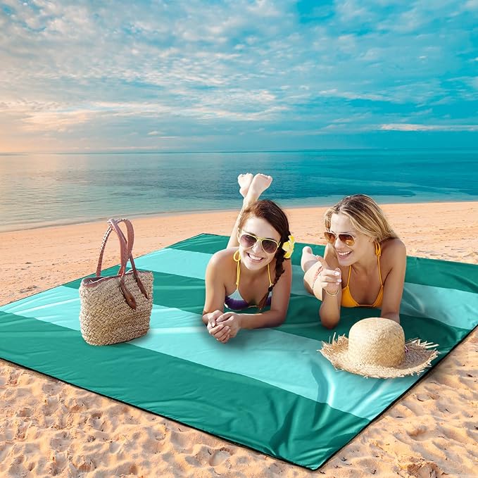 Beach Blanket Waterproof Sandproof Beach Mat 79" X 83"/10'x9'for 2-8 Adults Quick Drying Outdoor