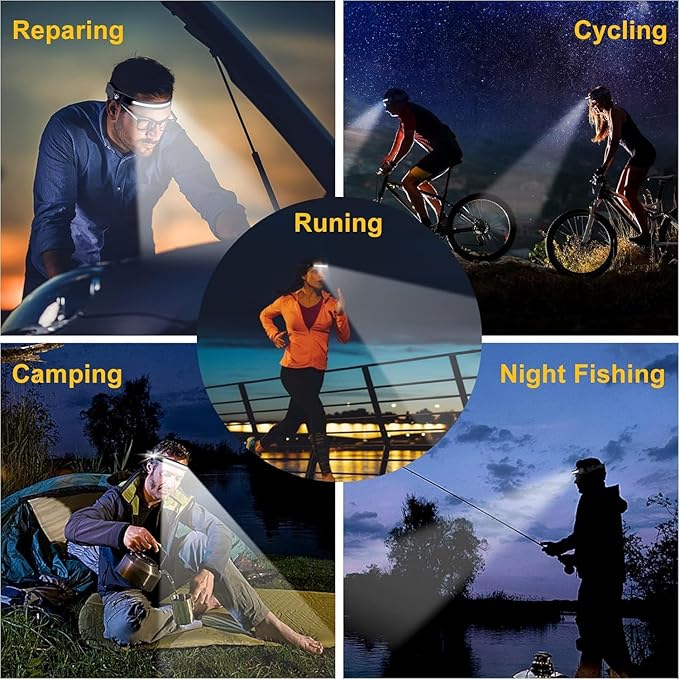 LED Headlamp, 2 Pack Rechargeable Flashlight for Adults, 230 Wide Beam Headlight, Motion Sensor