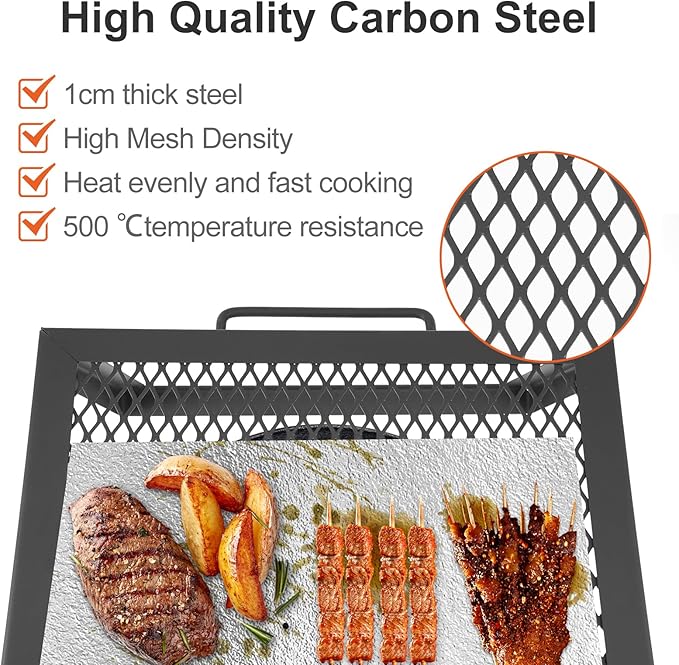 Odoland Folding Campfire Grill, Heavy Duty Steel Mesh Grate with Folding Legs and Storage Bag