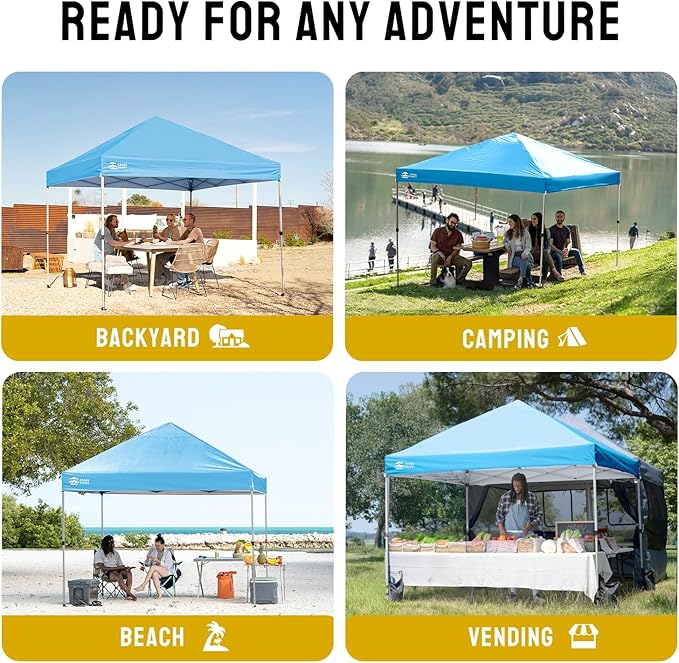 CROWN SHADES 8x8 Pop Up Canopy, Patented Center Lock One Push Instant Popup Outdoor Canopy Tent