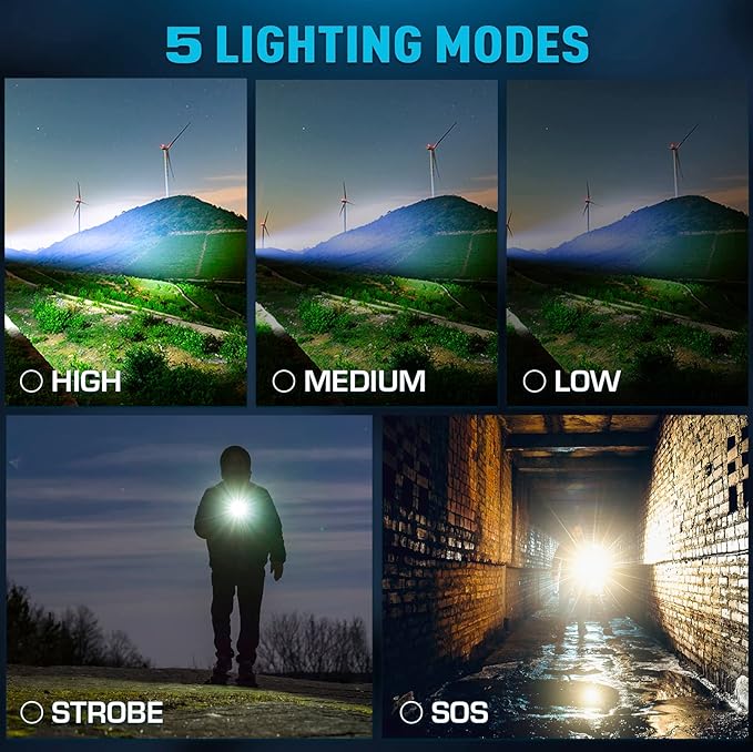 Sinvimes Rechargeable Flashlights High Lumens, LED Powerful Super Bright Flash Light, 5 Mode