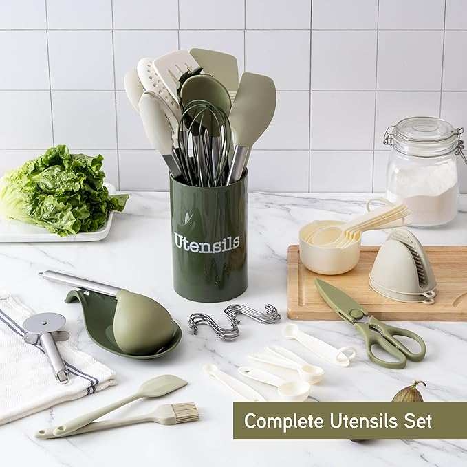 COOK WITH COLOR Silicone Cooking Utensils, Kitchen Utensil Set, Easy to Clean Silicone Kitchen