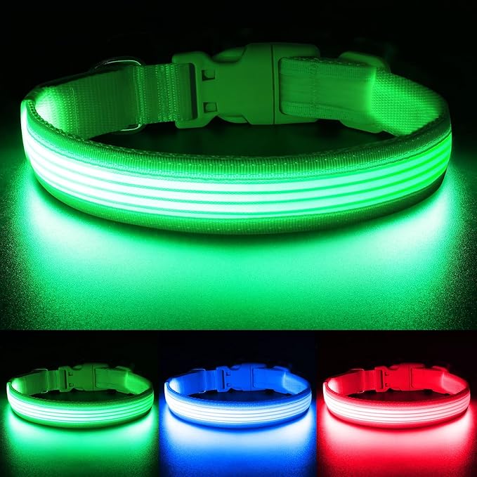 YFbrite Light up Dog Collar, USB Rechargeable LED Puppy Collar Super Bright Adjustable Glowing Dog
