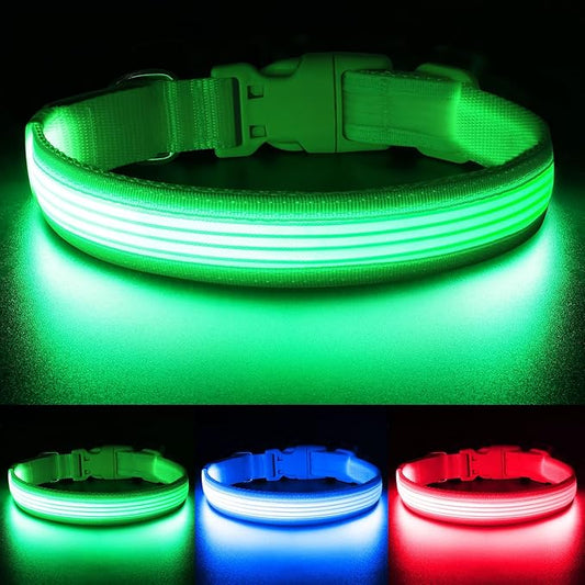 YFbrite Light up Dog Collar, USB Rechargeable LED Puppy Collar Super Bright Adjustable Glowing Dog