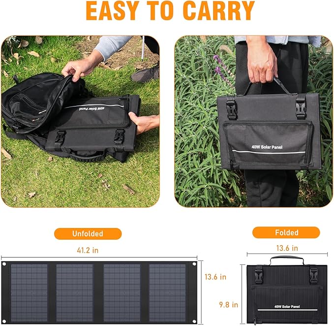 40 Watt Portable Solar Panel for 100W~200W Portable Power Station, Foldable Solar Charger with