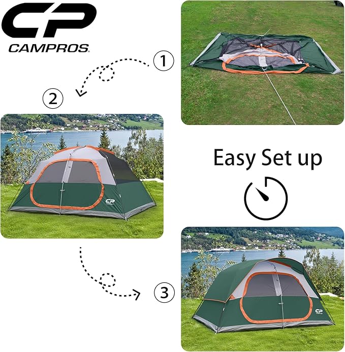 CAMPROS CP Tent 8 Person Camping Tents, Waterproof Windproof Family Tent with Top Rainfly, Large