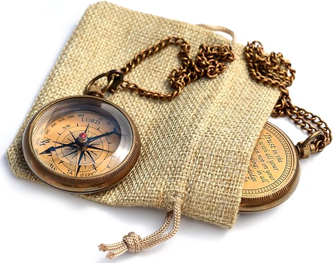 Trust in The Lord With All Your Heart - Proverbs 3:5-6 Quote Engraved Compass With Wooden Box