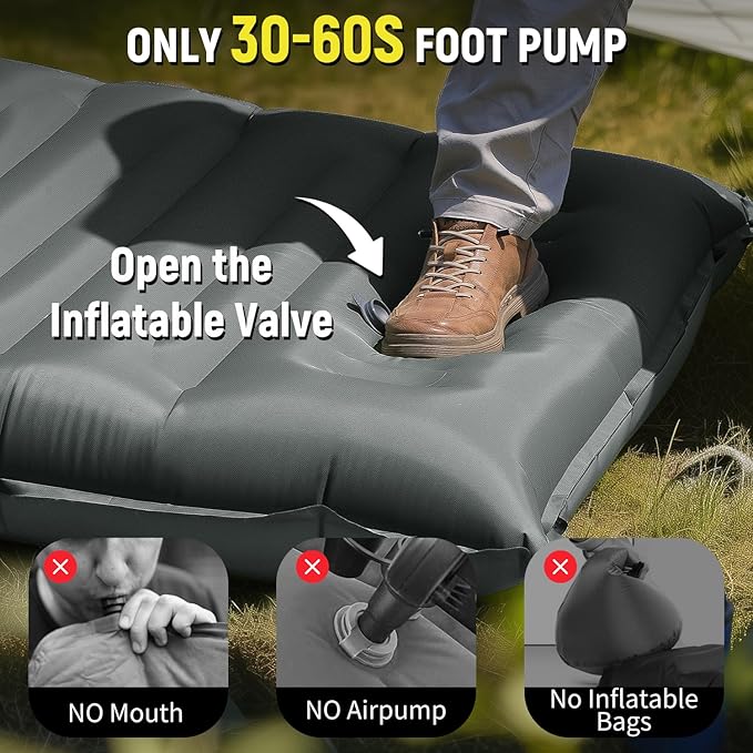 Inflatable Camping Sleeping Pad with Pillow, 5" Extra-Thick Ultralight Inflatable Sleeping Mat with