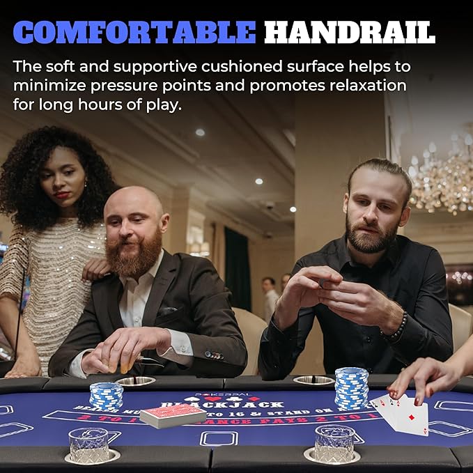 8 Player Poker Table with 2 Interchangeable Game mats, Texas Holdem Poker and Blackjack