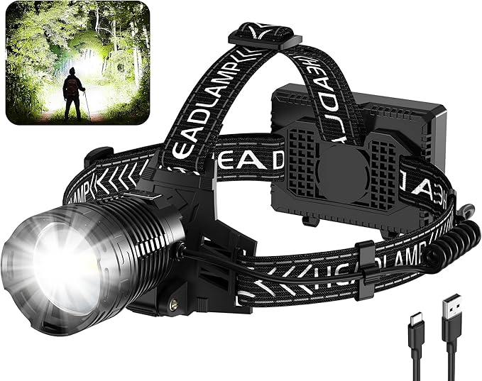 Headlamp Rechargeable, 3000 Lumen Super Bright Led Headlamps with 4 Modes & 12H Long Runtime