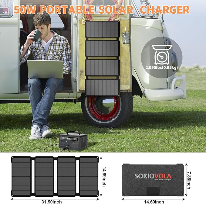 [Upgraded] Foldable Solar Panels 50W Portable Solar Panel Charger 3 Output Ports (USB-A USB-C DC)