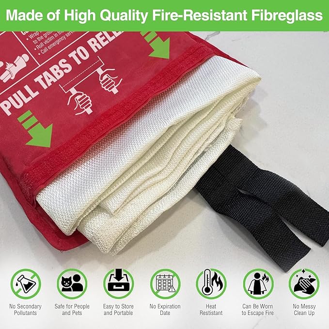 5-Pack Emergency Fire Blanket - ASTM Certified Fire Suppression Blanket for Home, Kitchen, Grill