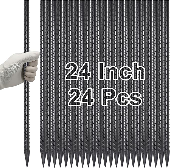 VVOKGO Rebar Stakes 24 Inch Ground Straight Concrete Form Stakes Heavy Duty (24pcs), 3/8" Diameter