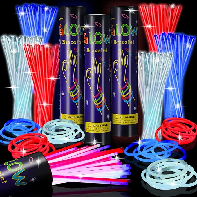 Hanaive 300 Pcs Glow Sticks Bulk 8 Inch Glow in The Dark Party Favors Neon Bracelets and Necklaces