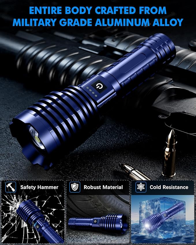 Super Bright Rechargeable LED Flashlights, 5000.000 True High Lumens, Powerful Tactical Flashlight