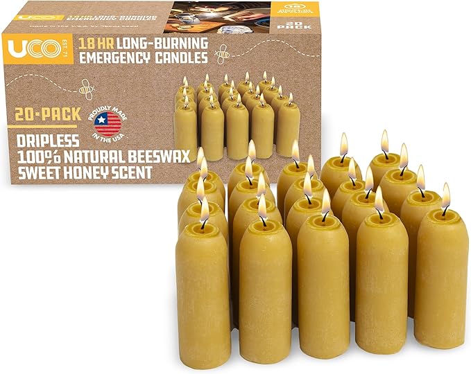UCO 12-Hour Natural Beeswax Long-Burning Candles for UCO Candle Lanterns and Emergency