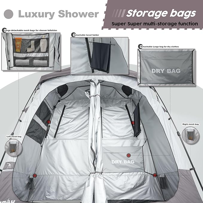 Camping Shower Tent Deluxe Changing Room Easy Set Up Privacy Shelter,Large Toilet Tent with Floor