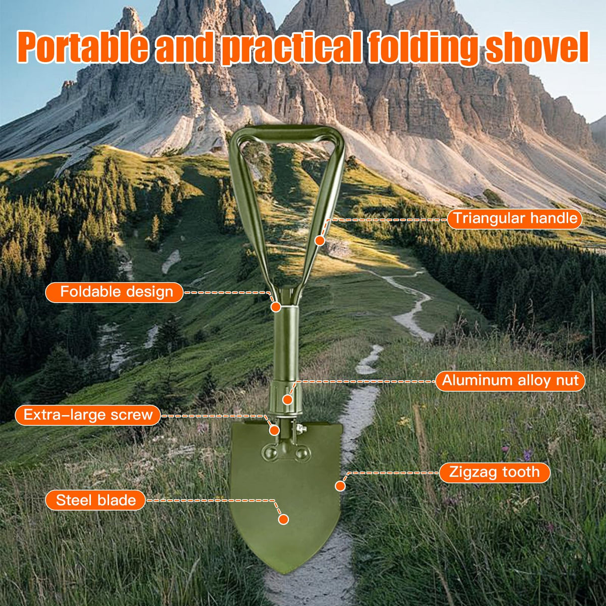 Camping Shovel, 18.5'' Digging Shovel Portable Ergonomic High Carbon Steel Folding Shovel for All