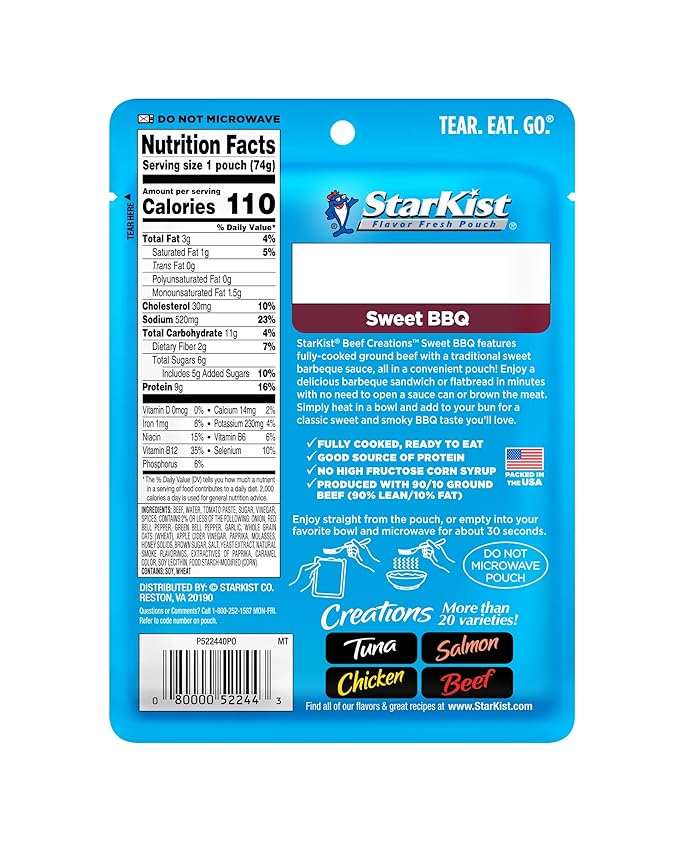 StarKist Beef Creations Sweet BBQ, 2.6 oz pouch
