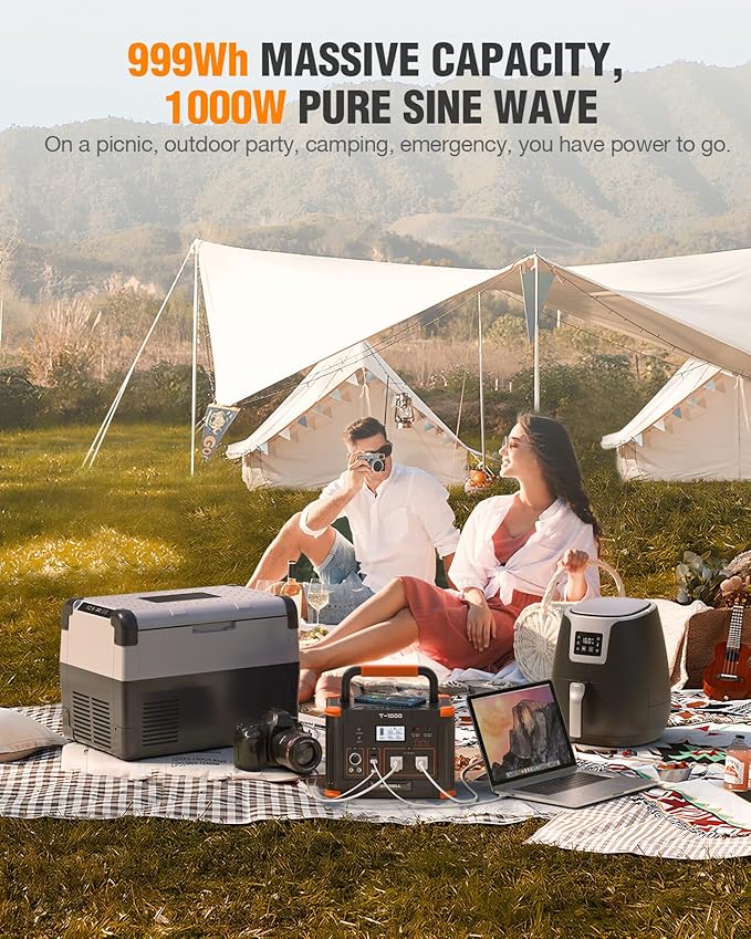 Portable Power Station 1000W (Peak 2000W), GRECELL 999Wh Solar Generator with 60W USB-C PD Output