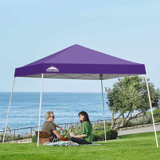 EAGLE PEAK 10x10 Slant Leg Pop-up Canopy Tent Easy One Person Setup Instant Outdoor Beach Canopy